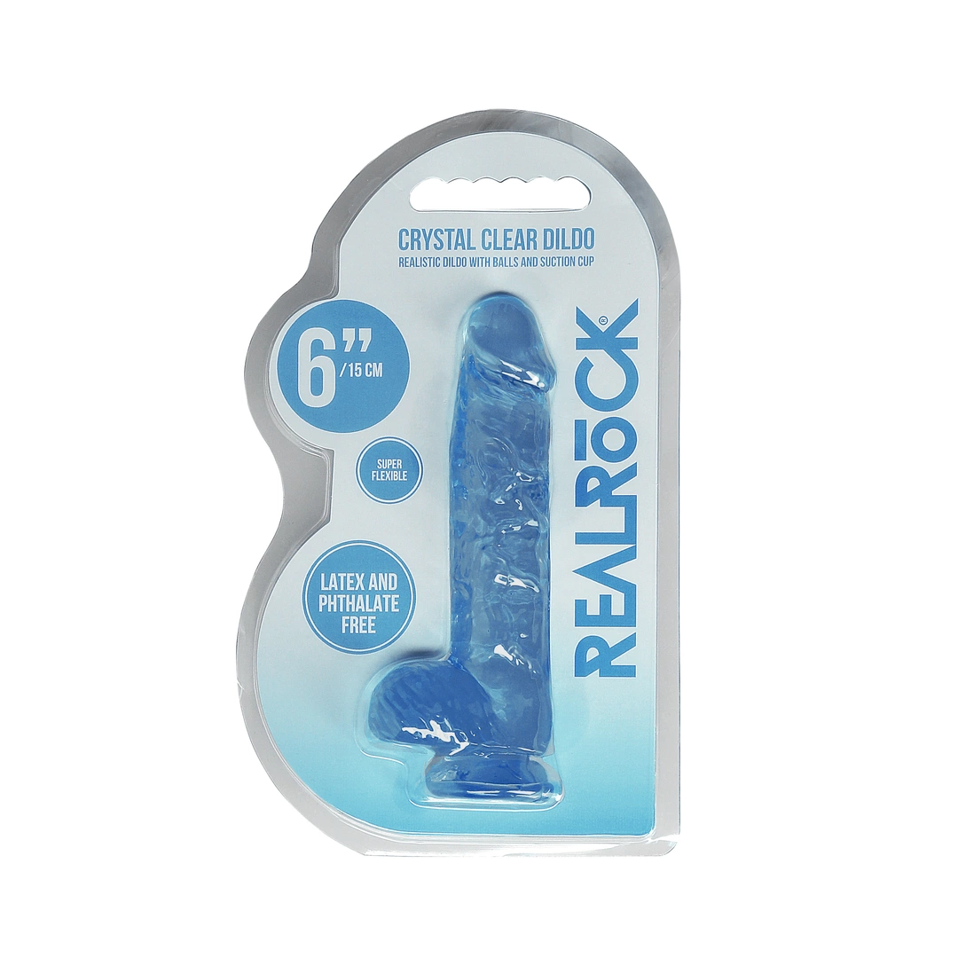 Фаллоимитатор RealRock Crystal Clear 6”, 17 см (голубой)