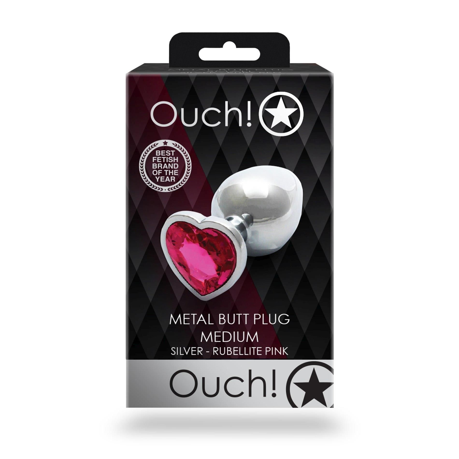 Korek analny Ouch! Heart Gem Butt Plug Medium, 8 cm (srebrny)
