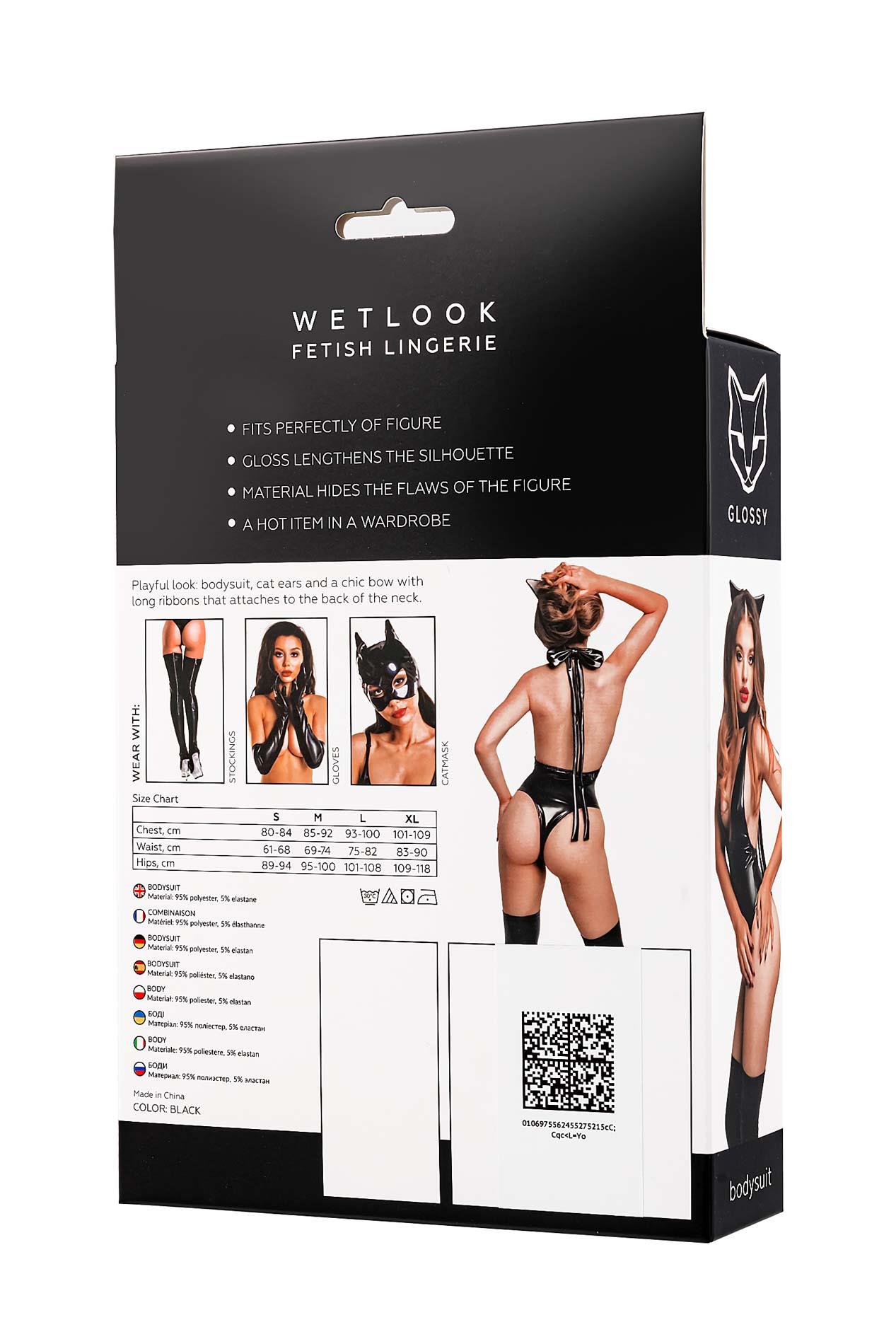 Боди Glossy Kitti Wetlook, M (черный)