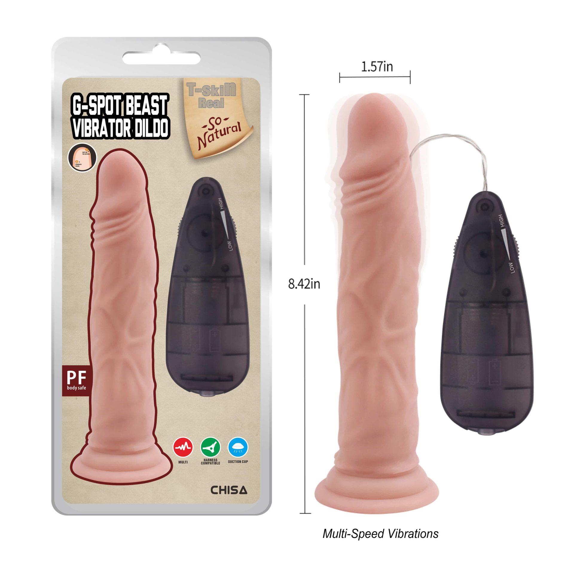 Вибратор T-skin ReaL G-Spot Beast Vibrator Dildo, 21.4 см (телесный)