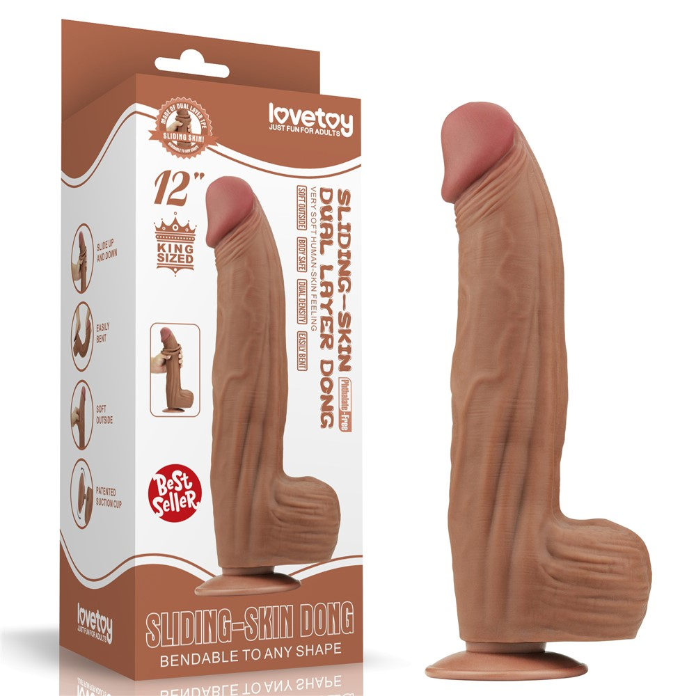 Dildo LoveToy Sliding-Skin Dual Layer Dong King Sized, 31 cm (brązowy)