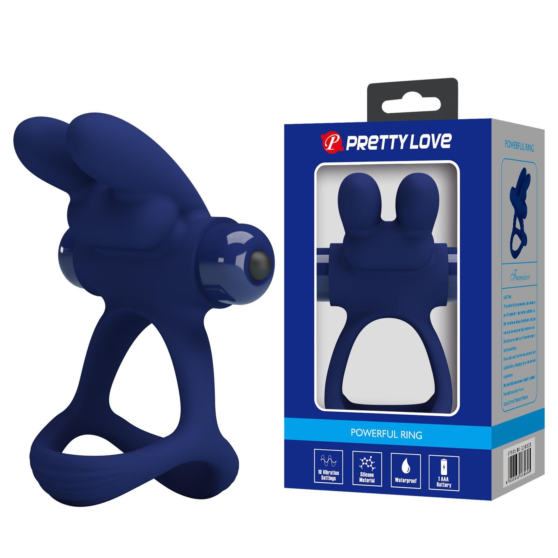 Виброкольцо Pretty Love Powerful ring, 8,7 см (синий)