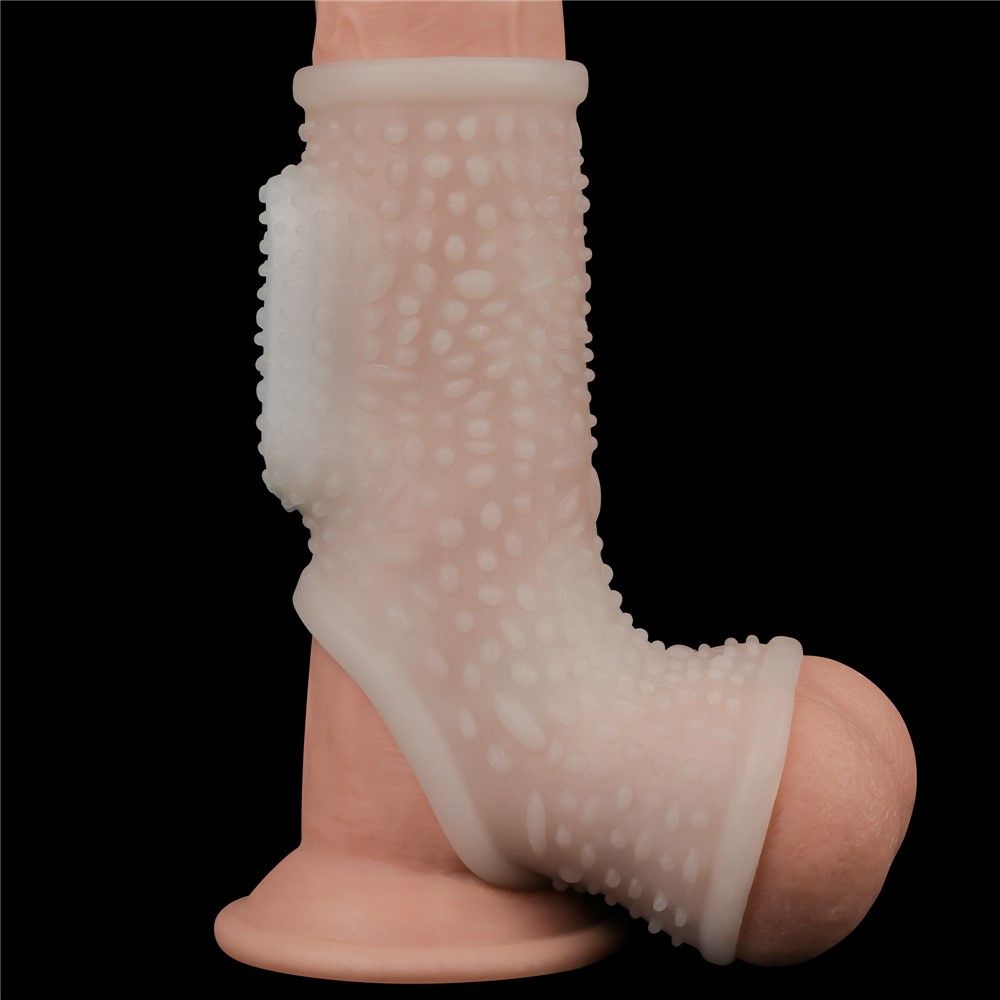 Насадка на пенис LoveToy Vibrating Drip Knights Ring with Scrotum Sleeve, 13 см (белый)