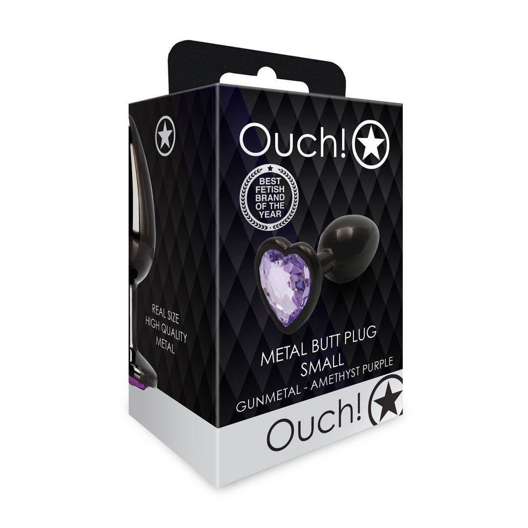 Korek analny Ouch! Heart Gem Butt Plug Small, 6.9 cm (czarny)