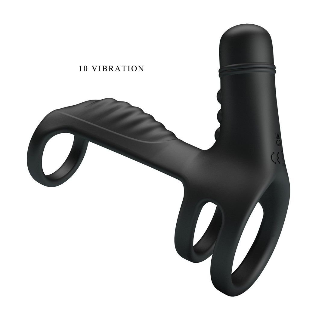 Насадка на пенис с вибрацией Pretty Love Vibrating Penis Sling, 11,5 см (черный)