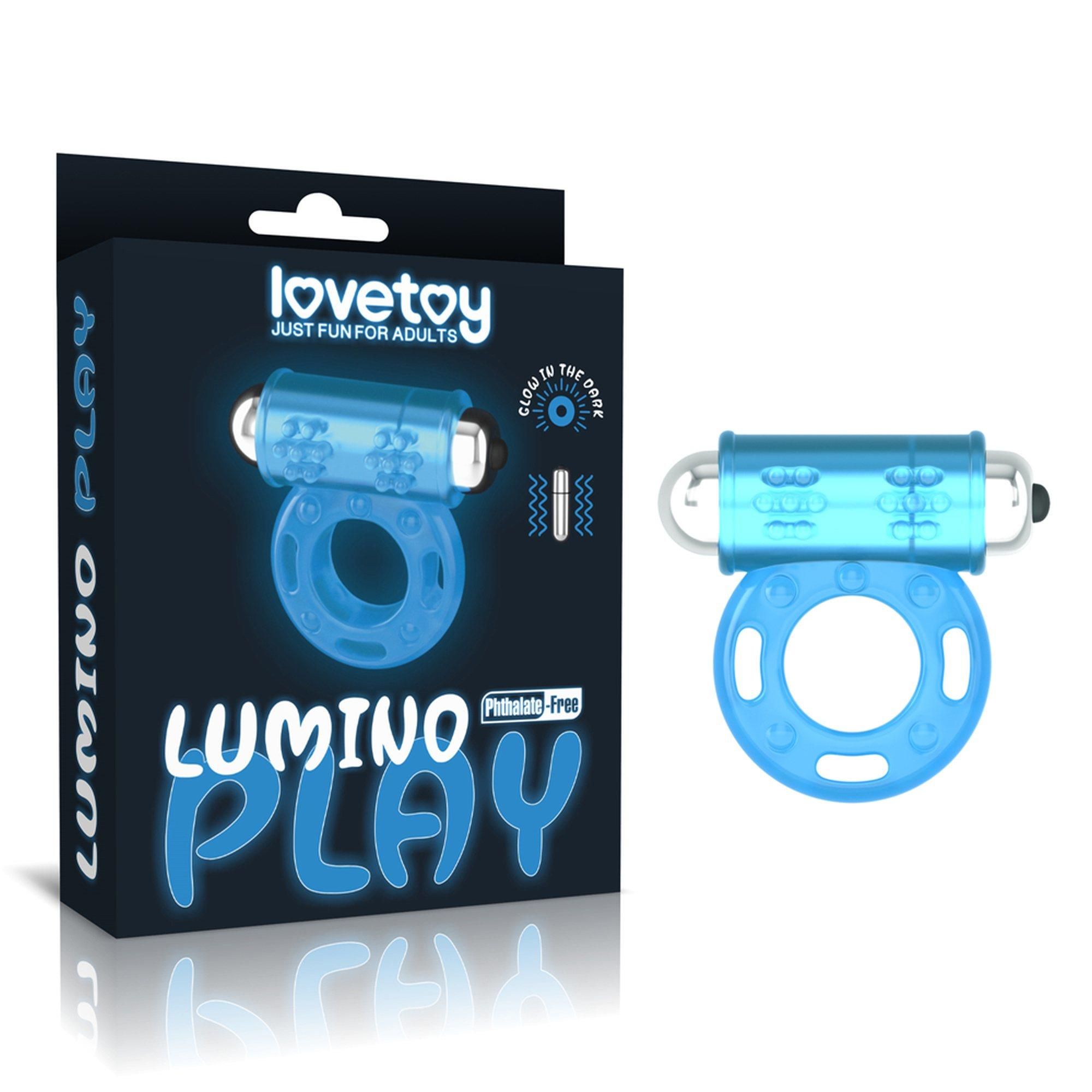 Неоновое эрекционное кольцо с вибрацией Lumino Play (голубой)