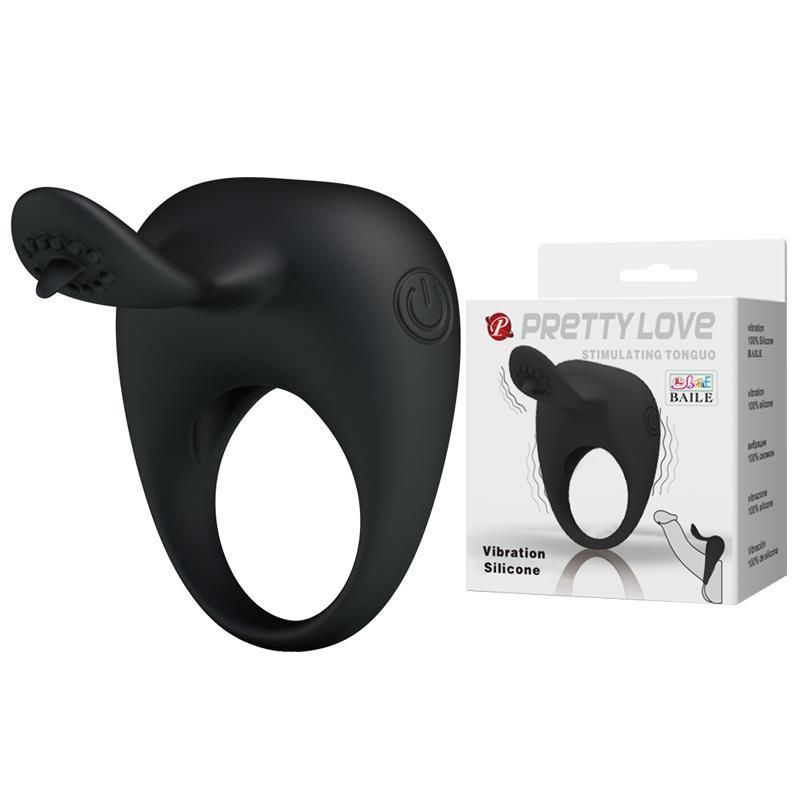 Pierścień erekcyjny Pretty Love Stimulating Tonguo, 5 cm (czarny)