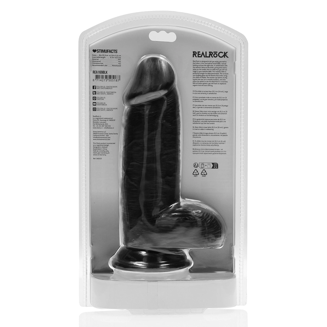 Фаллоимитатор RealRock Extra Thick 8”, 20.3 см (черный)