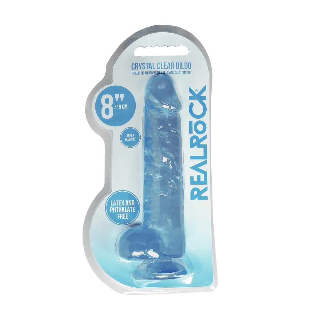 Фаллоимитатор RealRock Crystal Clear 8”, 21 см (голубой)