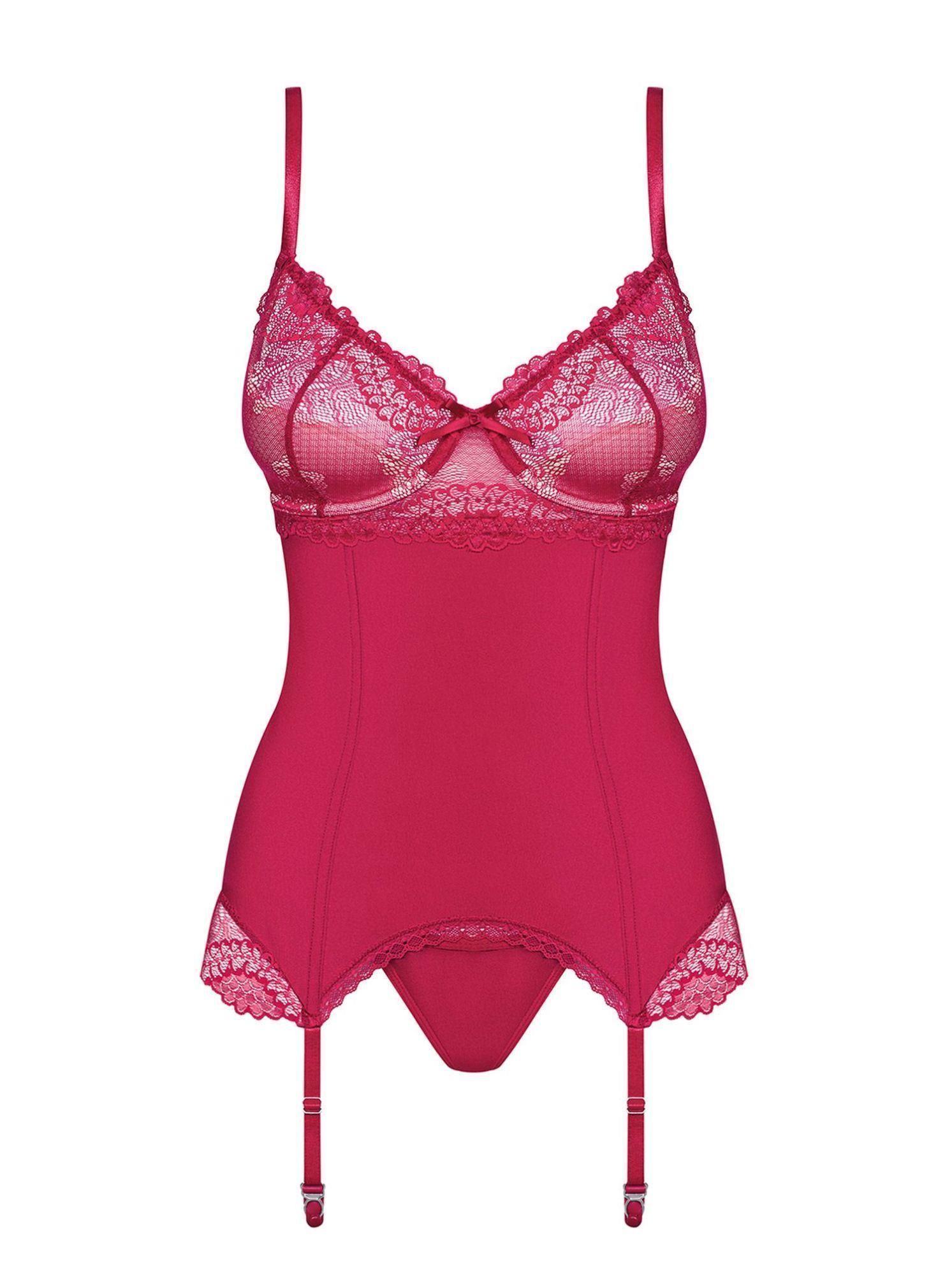 Gorset i stringi Obsessive Rosalyne, S/M (czerwony)