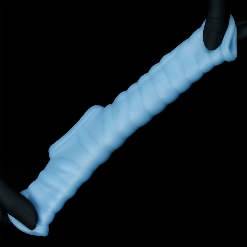 Насадка на пенис с вибрацией LoveToy Knights Ring Vibrating Wave With Scrotum Sleeve, 14,4 см (голубой)