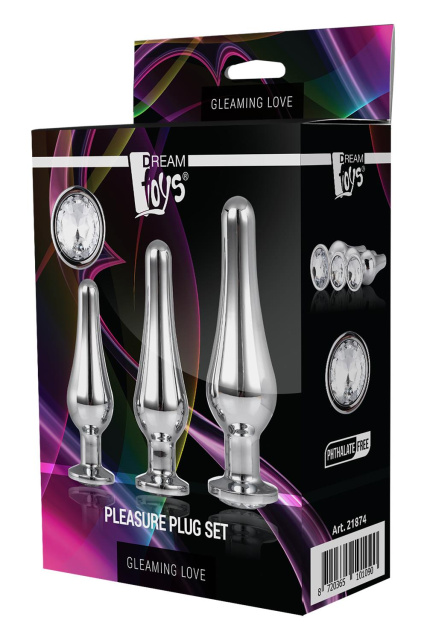 Dream Toys Gleaming Love Pleasure Plug Set - Korek analny, Srebro, 12.7 cm