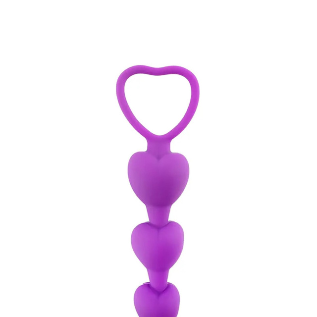 Fantasy Anal Beads Heart - Łańcuszek analny, Fioletowy, 18 cm