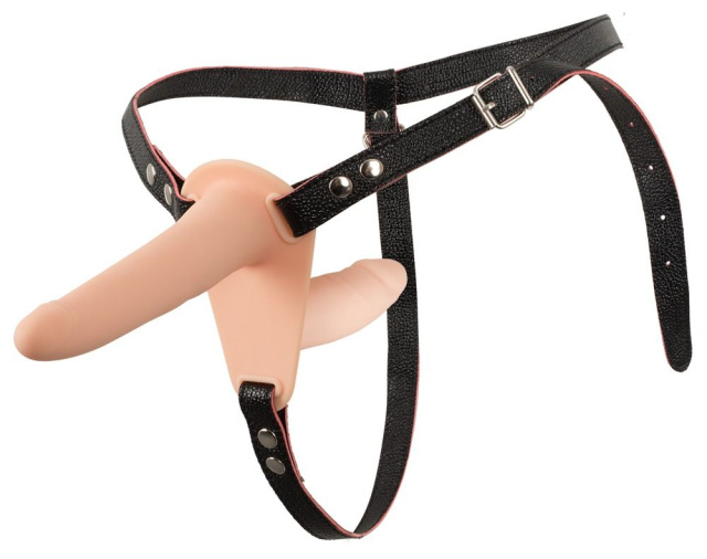 Подвійний страпон Vibrating Double Strap-On, 15,7 см (тілесний)