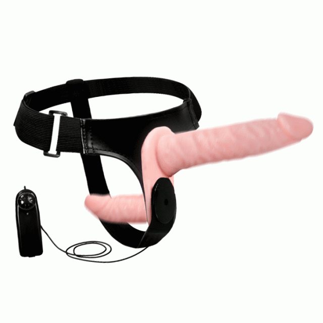 Двойной страпон с вибрацией LyBaile Ultra Passionate Harness, 17 см (телесный)