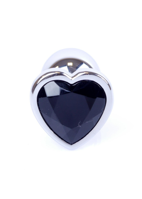 B - Series HeavyFun Jewellery Silver Heart - Korek analny, Czarny, 7 cm