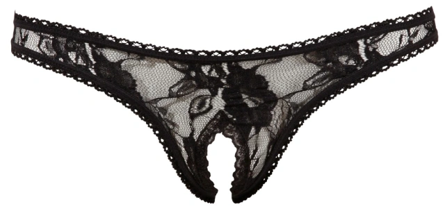 Трусики-стринги Cottelli Collection Crotchless String, S (черный)