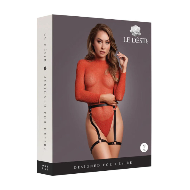 Le Désir Bodysuit with PU Leather Garters - Body, One size