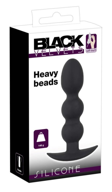 Black Velvets Heavy Beads - Korek analny, Czarny, 13, 3 cm
