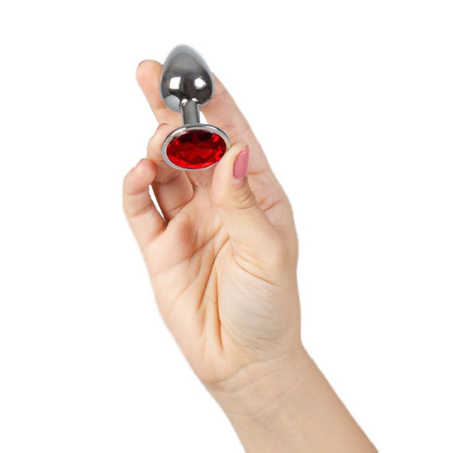 Secret Play Metal Butt Plug L - Korek analny z kryształkiem, Czerwony, 9.5 cm