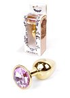 Металева анальна пробка з кристалом Boss Jewellery Gold Plug, 7х2.7 см (рожевий)