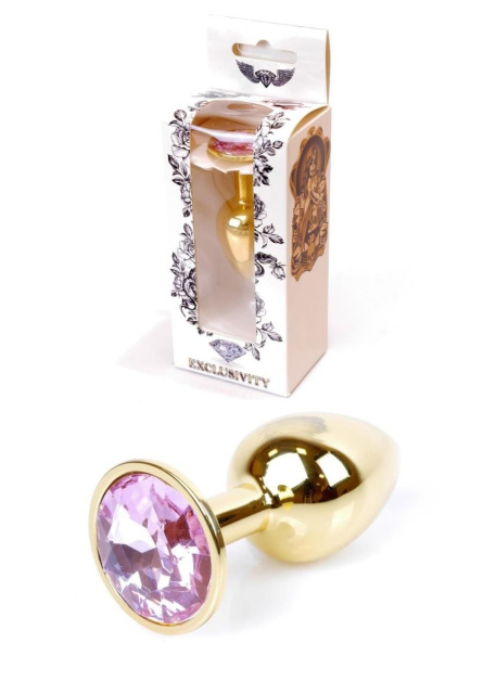 Металева анальна пробка з кристалом Boss Jewellery Gold Plug, 7х2.7 см (рожевий)