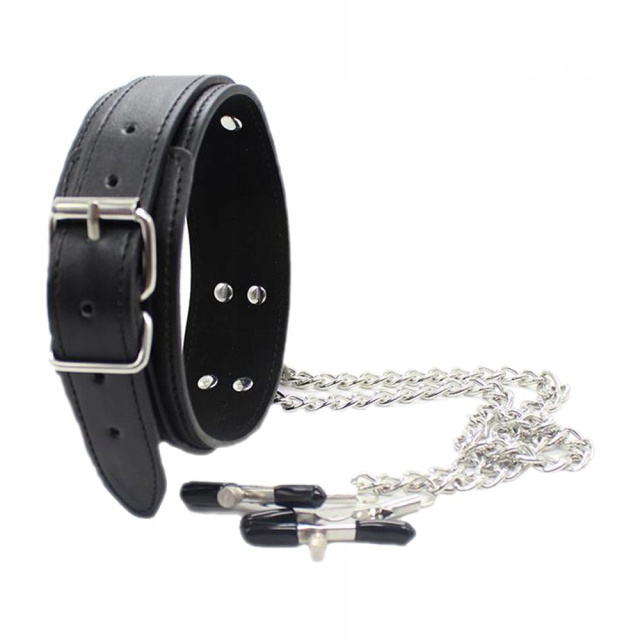 Ошейник с зажимами для сосков Fetish Addict Collar With Nipple Clamps, 51,5 см (черный)