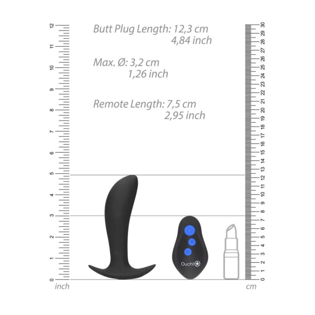 Анальна пробка Ouch! E-stim Vibrating Plug, 12.3 см (чорний)