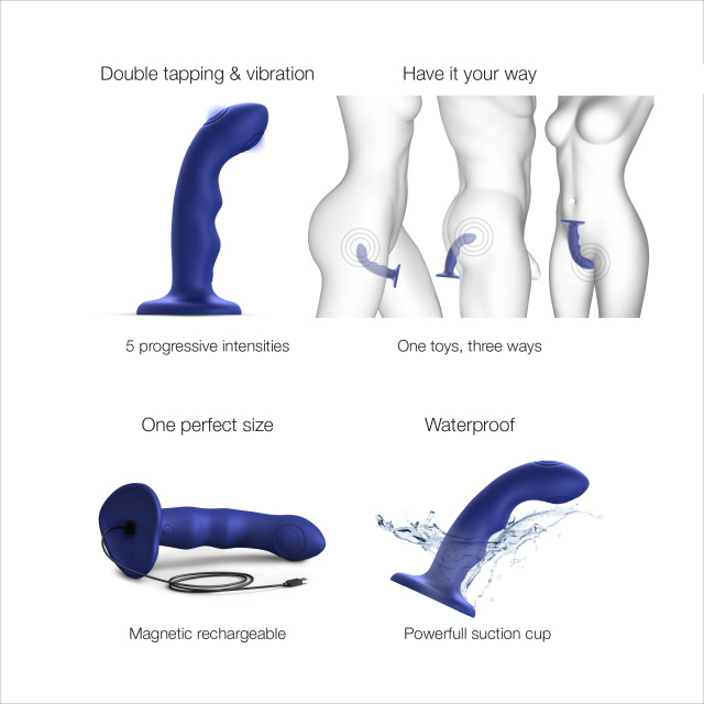 Вібратор Strap-On-Me Tapping Dildo Wave M, 15.7 см (синій)