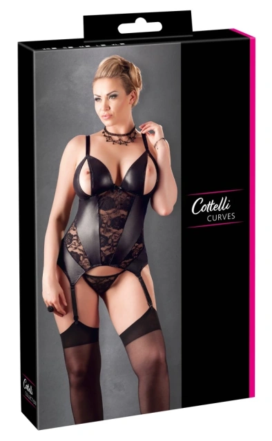 Корсет с подвязками для чулок Cottelli Curves Cami Suspender open, XL (черный)