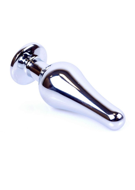 B - Series HeavyFun Jewellery Silver Butt Plug - Metalowy korek analny z kryształem, Niebieski, 9, 5 cm