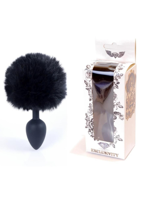 Анальна пробка Boss Jewellery Silicon Bunny Tail, 6,5 см (чорний)