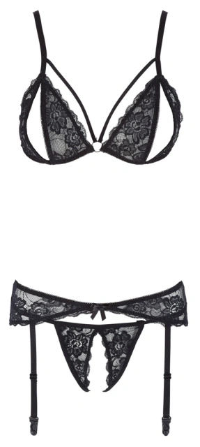 Комплект белья Cottelli Lingerie Lace Suspender, M (черный)