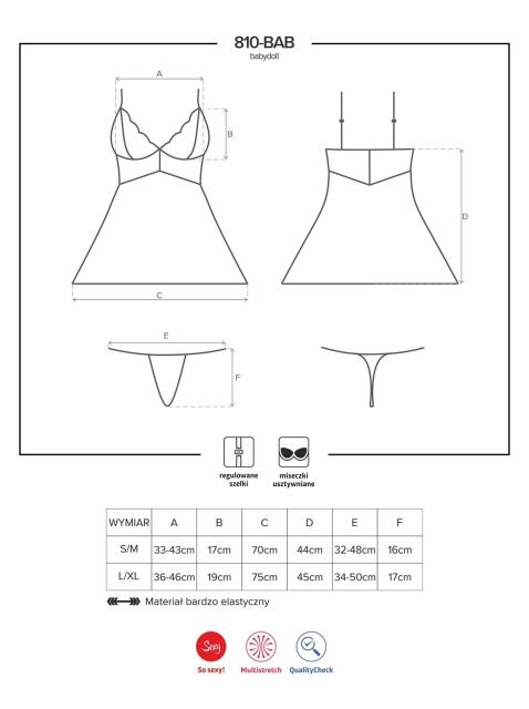 Obsessive 810-Bab-1 - Seksowna koszulka babydoll & string, L/XL