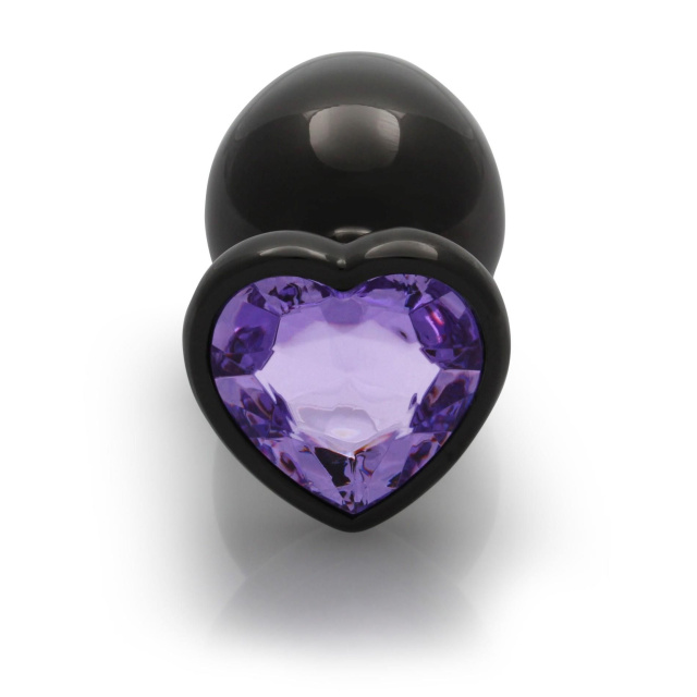 Ouch! Heart Gem Butt Plug Large - Korek analny, Czarny, 9.3 cm