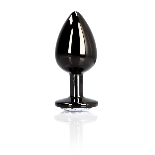 Ouch! Round Gem Butt Plug S - Korek analny, Czarny, 6.9 cm, S