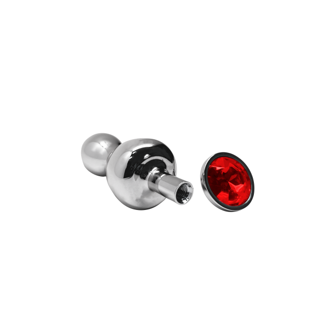 Wooomy Lollypop Double Ball Metal - Korek analny z kryształkiem, Czerwony, 10.5 cm