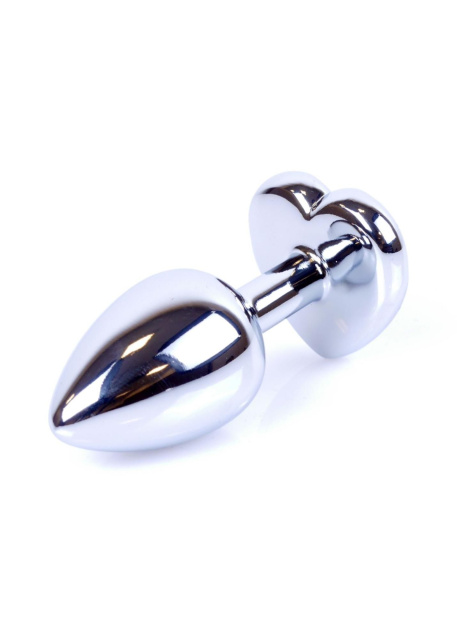 B - Series HeavyFun Jewellery Silver Heart Plug - Metalowy korek analny z kryształem, Przezroczysty, 7 cm