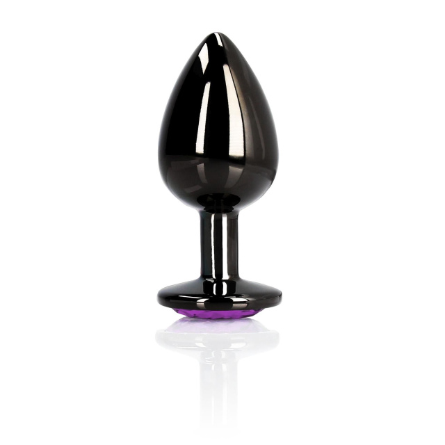 Ouch! Heart Gem Butt Plug Large - Korek analny, Czarny, 9.3 cm