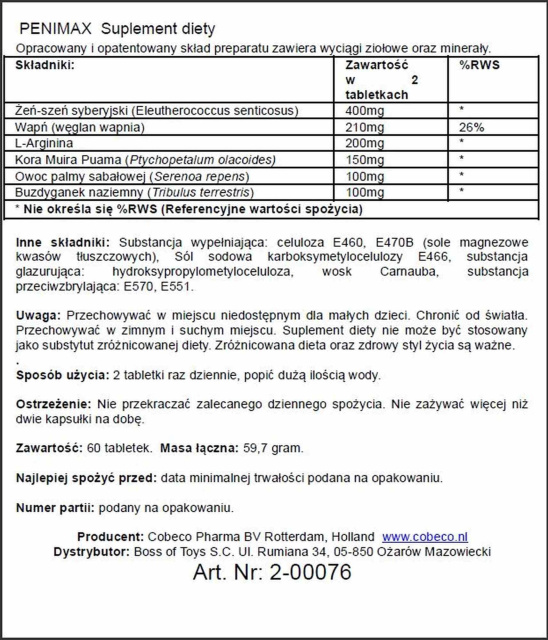 Таблетки для збільшення пеніса Cobeco Pharma Penimax Penis Fit Tabs, 60 шт.