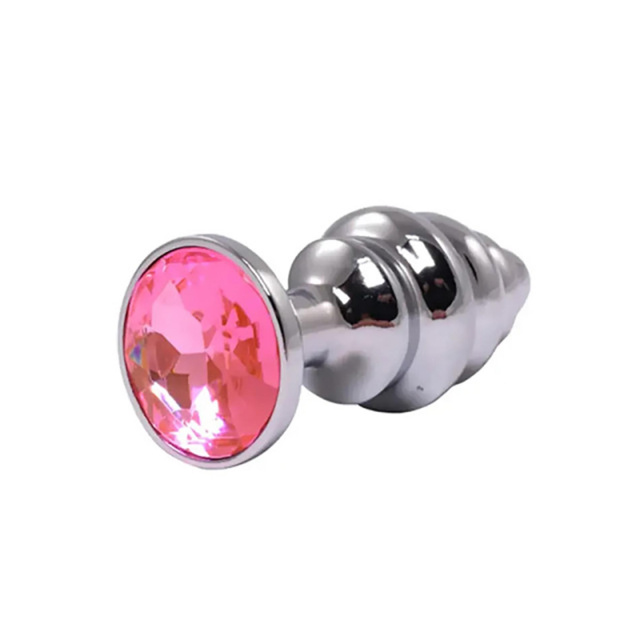 Анальна пробка Fantasy Silver Ribbed Butt Plug M, 8 см (рожевий)