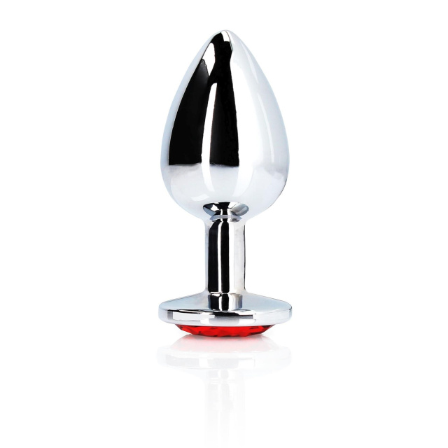 Ouch! Round Gem Butt Plug - Korek analny, Czerwony, 8.1 cm