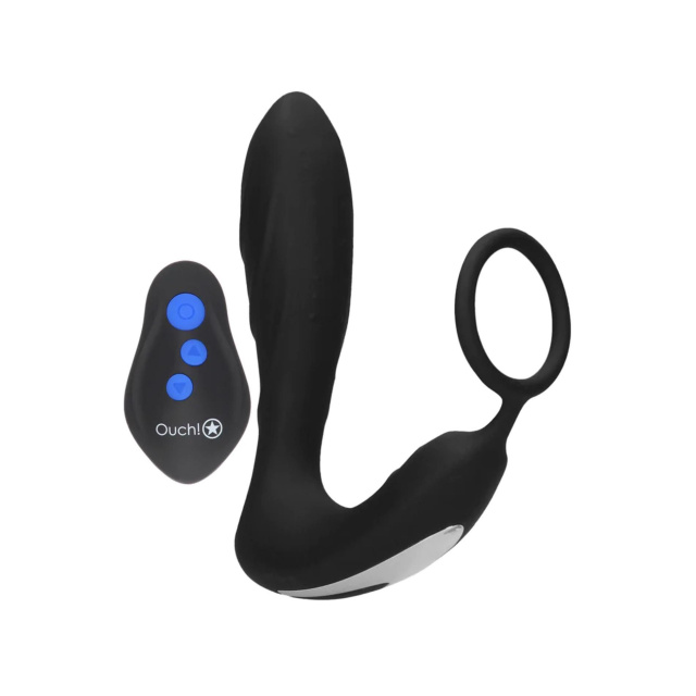 Анальна пробка Ouch! E-stim Vibrating Butt Plug Cockring, 14.5 см (чорний)