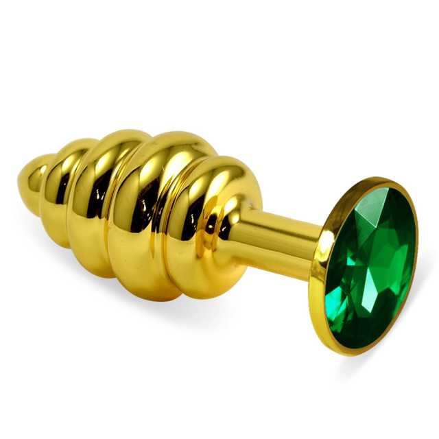 Lovetoy Gold Spiral Metal Plug - Korek analny, Zielony, 6.8 cm