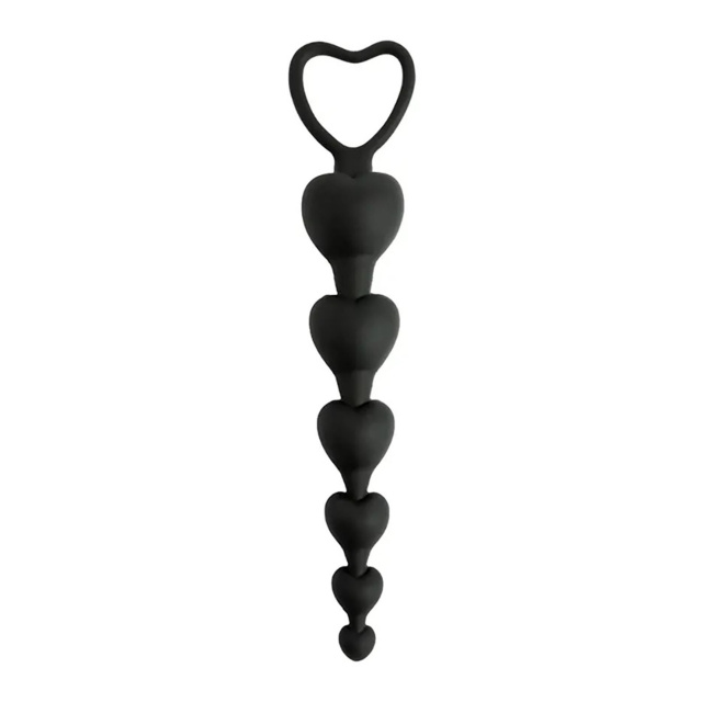 Fantasy Anal Beads Heart - Łańcuszek analny, Czarny, 18 cm