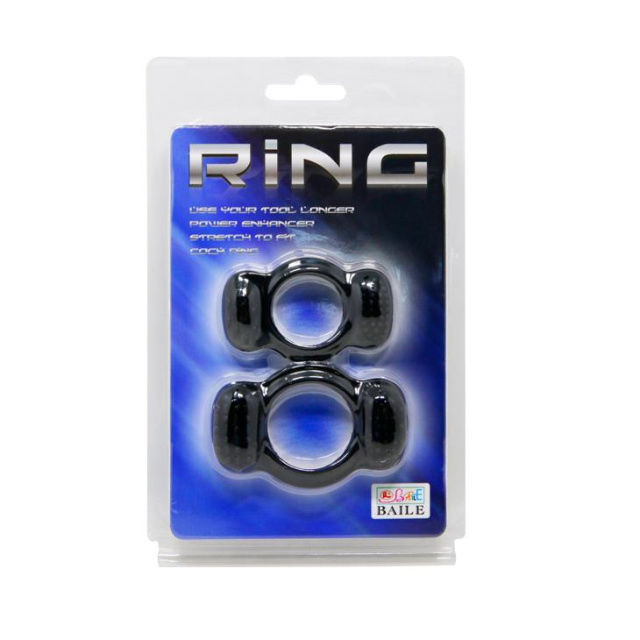 Эрекционное кольцо Baile Double Cock Ring, набор из 2 шт (черный)