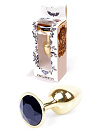 Металева анальна пробка з кристалом Boss Jewellery Gold Plug, 7 см (чорний)