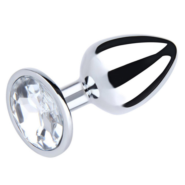 Fantasy Silver Butt Plug Diamond M - Korek analny, Biały, 8 cm, M