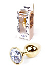 Металева анальна пробка з кристалом Boss Jewellery Gold Plug, 7 см (прозорий)