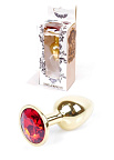 Металева анальна пробка з кристалом Boss Jewellery, 7 см (червоний)